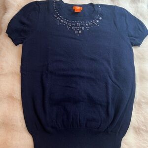 Joe Fresh Navy Embellished Short Sleeve Knit Top